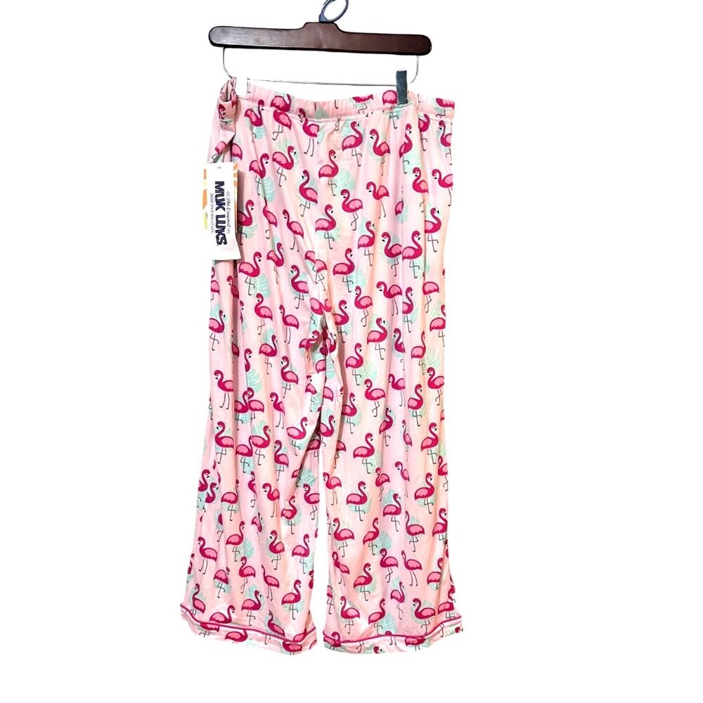 NWT Muk Luks Womens Flamingo Print Pajama Pants L Lightweight Soft Pink - Picture 3 of 7